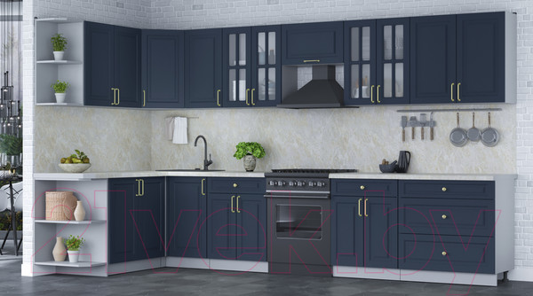 Изображение товара Кухонный гарнитур Интерлиния Мила Шато 1.7x3.6 левая (индиго/индиго/опал светлый)