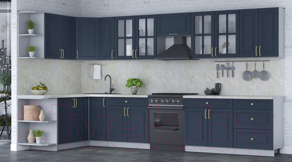 Изображение товара Кухонный гарнитур Интерлиния Мила Шато 1.7x3.7 левая (индиго/индиго/опал светлый)