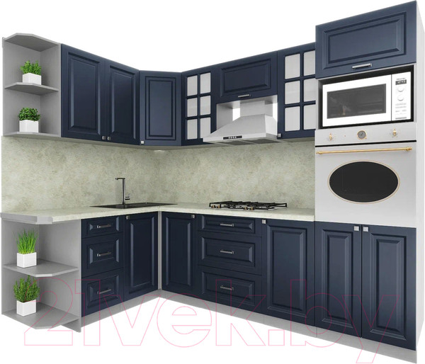 Изображение товара Кухонный гарнитур Интерлиния Мила Шато 1.68x2.4 ВТ левая (индиго/индиго/опал светлый)