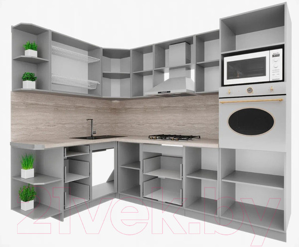 Изображение товара Кухонный гарнитур Интерлиния Мила Шато 1.68x2.4 ВТ левая (индиго/индиго/опал светлый)