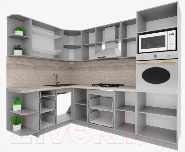 Изображение товара Кухонный гарнитур Интерлиния Мила Шато 1.68x2.6 ВТ левая (индиго/индиго/опал светлый)