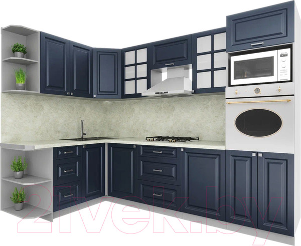 Изображение товара Кухонный гарнитур Интерлиния Мила Шато 1.68x2.8 ВТ левая (индиго/индиго/опал светлый)