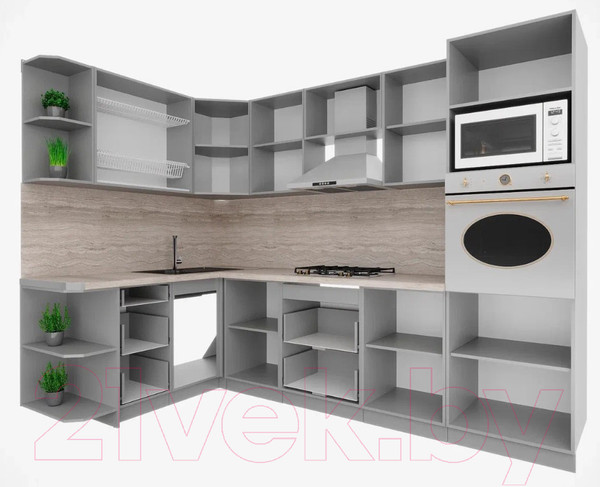 Изображение товара Кухонный гарнитур Интерлиния Мила Шато 1.68x2.8 ВТ левая (индиго/индиго/опал светлый)