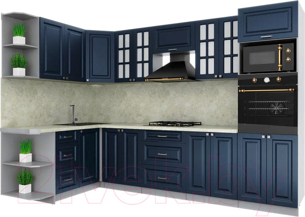 Изображение товара Кухонный гарнитур Интерлиния Мила Шато 1.68x3.0 ВТ левая (индиго/индиго/опал светлый)
