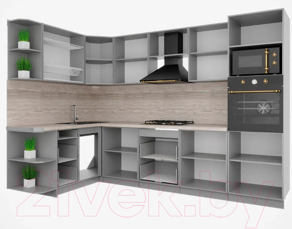 Изображение товара Кухонный гарнитур Интерлиния Мила Шато 1.68x3.0 ВТ левая (индиго/индиго/опал светлый)