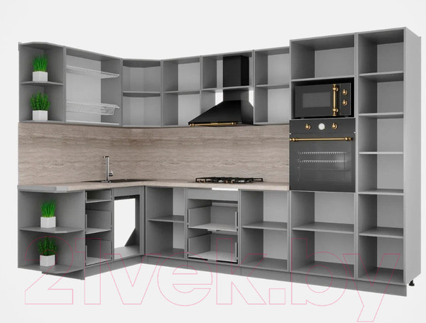 Изображение товара Кухонный гарнитур Интерлиния Мила Шато 1.68x3.2 ВТ левая (индиго/индиго/опал светлый)