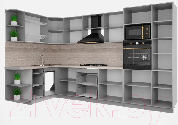 Изображение товара Кухонный гарнитур Интерлиния Мила Шато 1.68x3.4 ВТ левая (индиго/индиго/опал светлый)