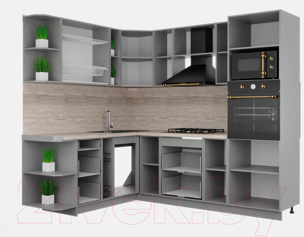 Изображение товара Кухонный гарнитур Интерлиния Мила Шато 1.88x2.4 ВТ левая (индиго/индиго/опал светлый)