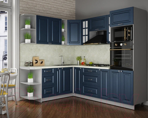 Изображение товара Кухонный гарнитур Интерлиния Мила Шато 1.88x2.4 ВТ левая (индиго/индиго/опал светлый)