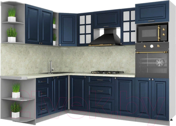 Изображение товара Кухонный гарнитур Интерлиния Мила Шато 1.88x2.6 ВТ левая (индиго/индиго/опал светлый)