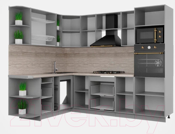 Изображение товара Кухонный гарнитур Интерлиния Мила Шато 1.88x2.6 ВТ левая (индиго/индиго/опал светлый)