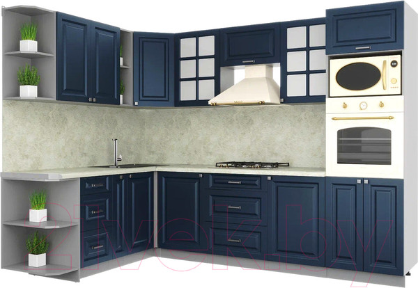 Изображение товара Кухонный гарнитур Интерлиния Мила Шато 1.88x2.8 ВТ левая (индиго/индиго/опал светлый)