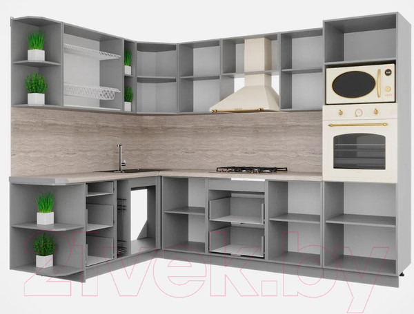 Изображение товара Кухонный гарнитур Интерлиния Мила Шато 1.88x2.8 ВТ левая (индиго/индиго/опал светлый)