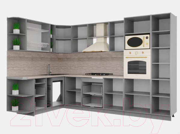 Изображение товара Кухонный гарнитур Интерлиния Мила Шато 1.88x3.2 ВТ левая (индиго/индиго/опал светлый)