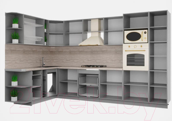 Изображение товара Кухонный гарнитур Интерлиния Мила Шато 1.88x3.4 ВТ левая (индиго/индиго/опал светлый)