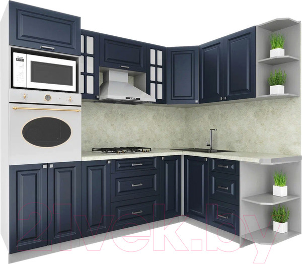 Изображение товара Кухонный гарнитур Интерлиния Мила Шато 1.68x2.4 ВТ правая (индиго/индиго/опал светлый)