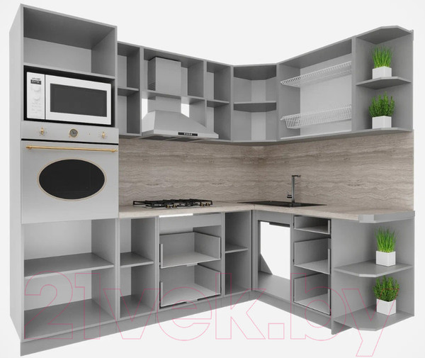 Изображение товара Кухонный гарнитур Интерлиния Мила Шато 1.68x2.4 ВТ правая (индиго/индиго/опал светлый)