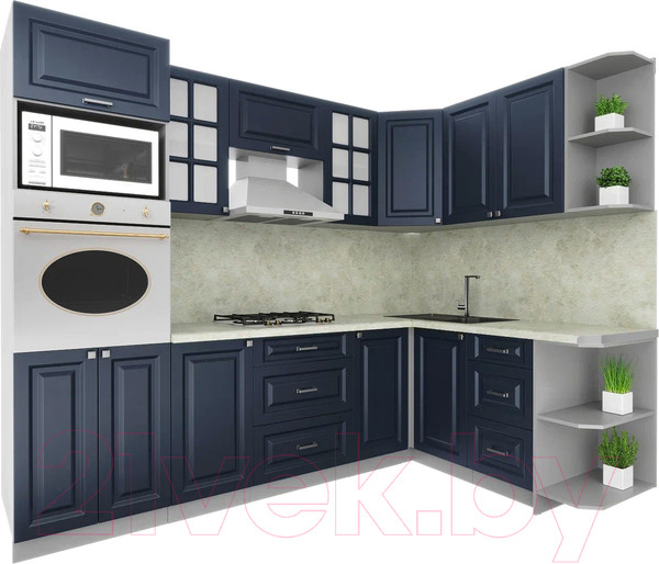Изображение товара Кухонный гарнитур Интерлиния Мила Шато 1.68x2.6 ВТ правая (индиго/индиго/опал светлый)
