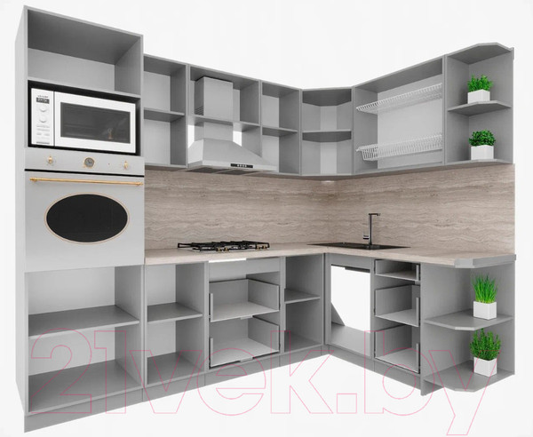 Изображение товара Кухонный гарнитур Интерлиния Мила Шато 1.68x2.6 ВТ правая (индиго/индиго/опал светлый)