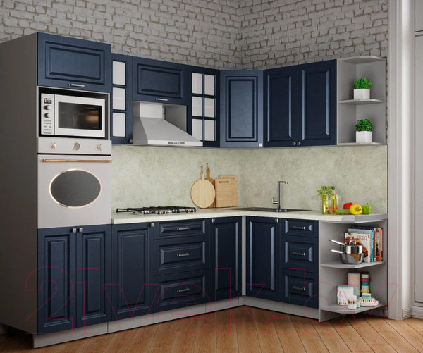 Изображение товара Кухонный гарнитур Интерлиния Мила Шато 1.68x2.6 ВТ правая (индиго/индиго/опал светлый)