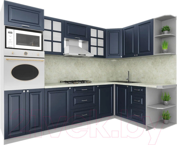 Изображение товара Кухонный гарнитур Интерлиния Мила Шато 1.68x2.8 ВТ правая (индиго/индиго/опал светлый)