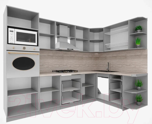 Изображение товара Кухонный гарнитур Интерлиния Мила Шато 1.68x2.8 ВТ правая (индиго/индиго/опал светлый)