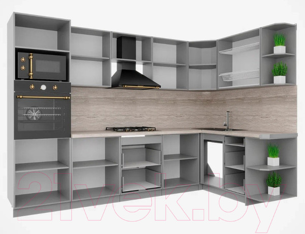 Изображение товара Кухонный гарнитур Интерлиния Мила Шато 1.68x3.0 ВТ правая (индиго/индиго/опал светлый)