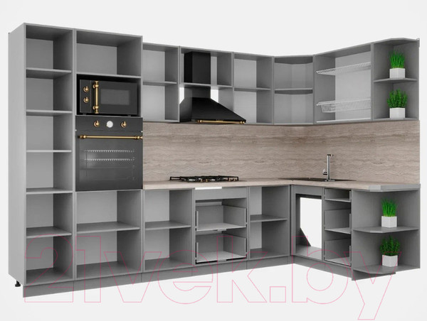 Изображение товара Кухонный гарнитур Интерлиния Мила Шато 1.68x3.2 ВТ правая (индиго/индиго/опал светлый)