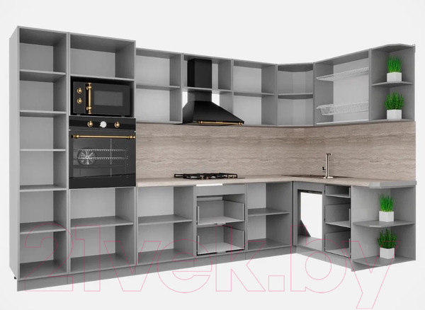Изображение товара Кухонный гарнитур Интерлиния Мила Шато 1.68x3.4 ВТ правая (индиго/индиго/опал светлый)