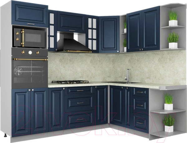 Изображение товара Кухонный гарнитур Интерлиния Мила Шато 1.88x2.4 ВТ правая (индиго/индиго/опал светлый)