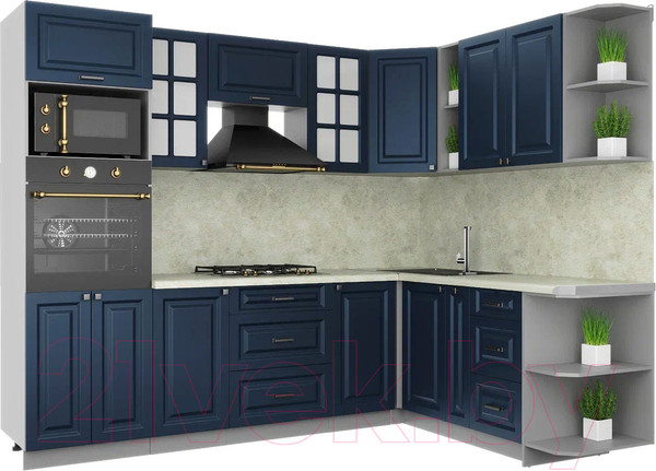 Изображение товара Кухонный гарнитур Интерлиния Мила Шато 1.88x2.6 ВТ правая (индиго/индиго/опал светлый)