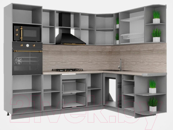 Изображение товара Кухонный гарнитур Интерлиния Мила Шато 1.88x2.6 ВТ правая (индиго/индиго/опал светлый)
