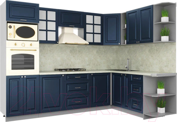 Изображение товара Кухонный гарнитур Интерлиния Мила Шато 1.88x2.8 ВТ правая (индиго/индиго/опал светлый)
