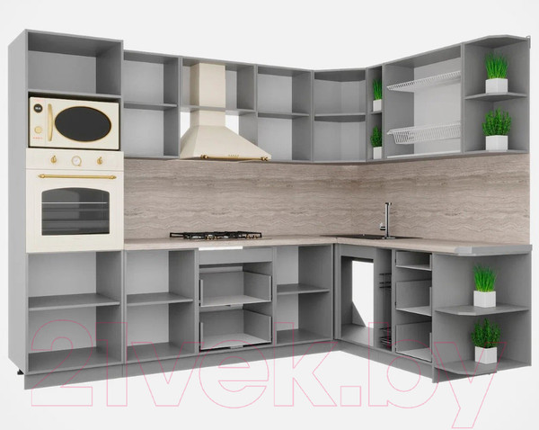 Изображение товара Кухонный гарнитур Интерлиния Мила Шато 1.88x2.8 ВТ правая (индиго/индиго/опал светлый)