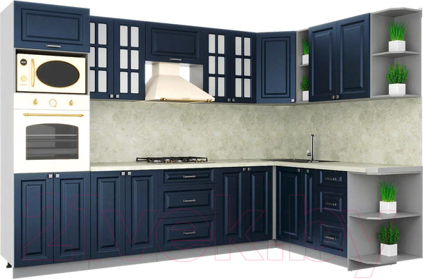 Изображение товара Кухонный гарнитур Интерлиния Мила Шато 1.88x3.0 ВТ правая (индиго/индиго/опал светлый)