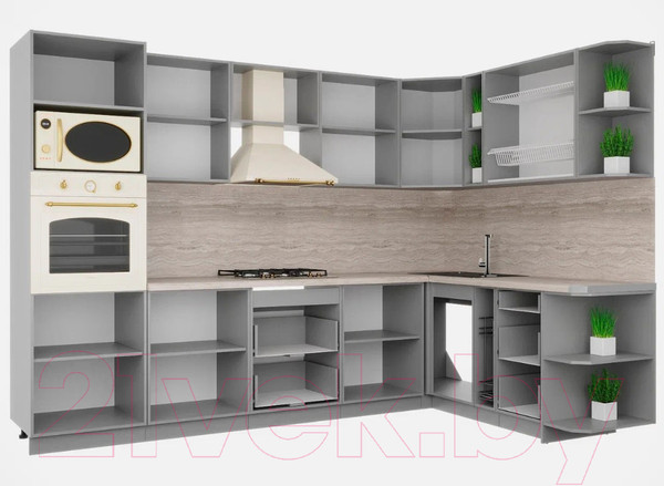 Изображение товара Кухонный гарнитур Интерлиния Мила Шато 1.88x3.0 ВТ правая (индиго/индиго/опал светлый)