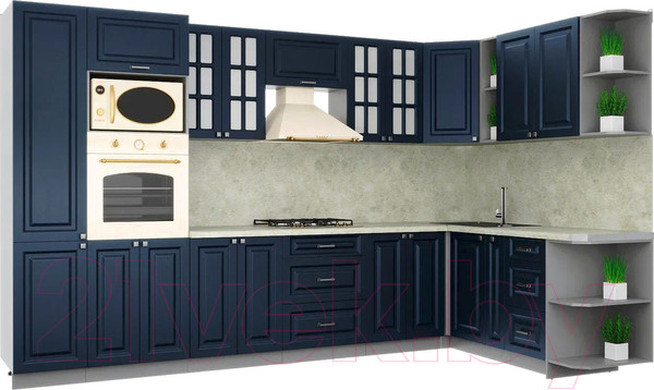 Изображение товара Кухонный гарнитур Интерлиния Мила Шато 1.88x3.4 ВТ правая (индиго/индиго/опал светлый)