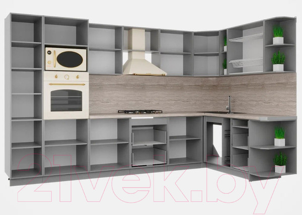 Изображение товара Кухонный гарнитур Интерлиния Мила Шато 1.88x3.4 ВТ правая (индиго/индиго/опал светлый)