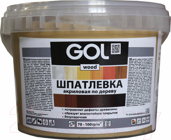 Изображение товара Шпатлевка готовая GOL Wood Мастер по дереву акриловая (650г, темный дуб)