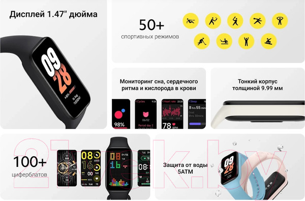 Изображение товара Фитнес-браслет Xiaomi Mi Smart Band 8 Active BHR7422GL / M2302B1 (черный)