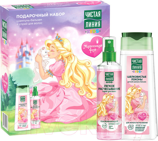 Изображение товара Набор косметики детской Чистая Линия Шелковистые локоны 2023 Шампунь-бальзам 240мл+Спрей 160мл