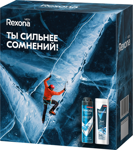 Изображение товара Набор косметики для тела Rexona Men Сильнее сомнений Дезодорант-спрей+Гель для душа (150мл+180мл)