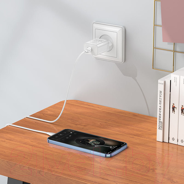 Изображение товара Зарядное устройство сетевое Borofone BA65A + кабель Type-C-Lighting (белый)