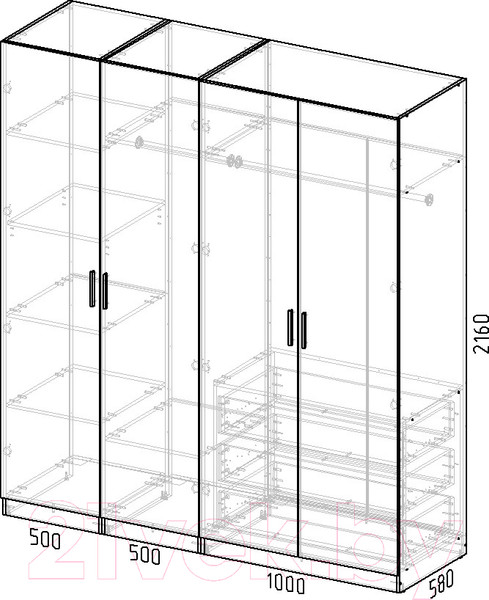 Изображение товара Шкаф Интермебель Марсель-5 / МР 01-05-MN (графит софт)