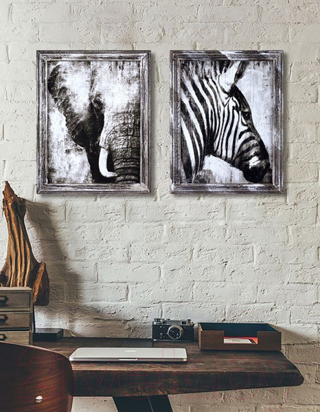 Изображение товара Картина Декарт Слон в черно-белых тонах 8Л3699  (в раме)