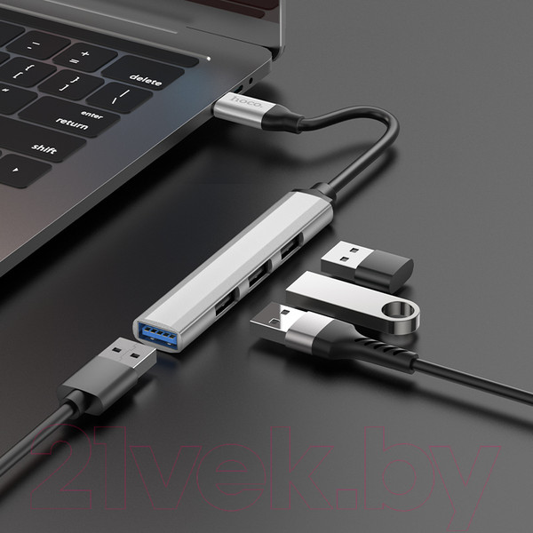 Изображение товара USB-хаб Hoco HB26 Type-C на USB3.0+3xUSB2.0 (серебристый)