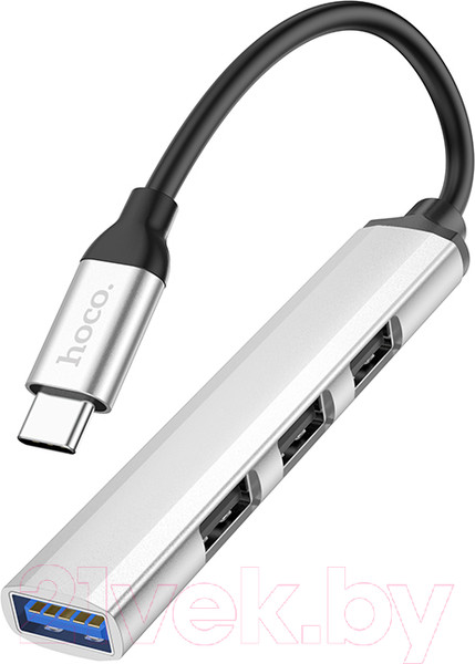 Изображение товара USB-хаб Hoco HB26 Type-C на USB3.0+3xUSB2.0 (серебристый)