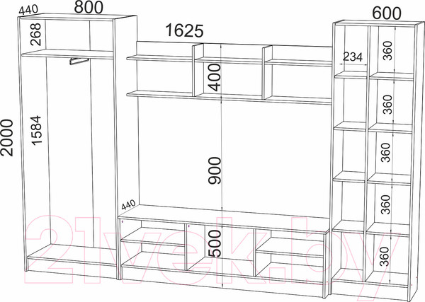 Изображение товара Стенка Премиум Глория ТВА (дуб крафт табачный/бодега светлый)