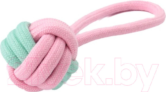 Изображение товара Игрушка для собак Mr. Kranch Мяч из каната на кольцевом шнуре / MKR001126 (розовый/голубой)