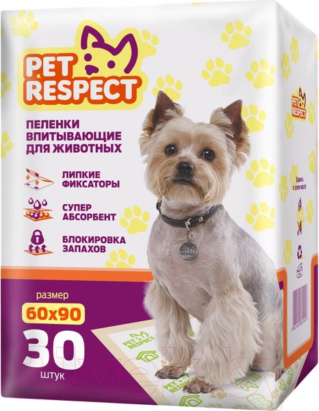 Изображение товара Одноразовая пеленка для животных Pet Respect Впитывающая 60x90 (30шт)
